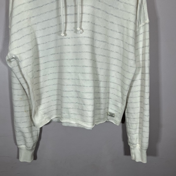 Abercrombie & Fitch Women’s White Grey Striped Cropped Fit Pullover Hoodie - Picture 9 of 11